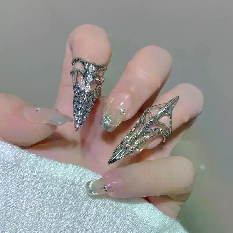 1/2Pcs Gothic Rock Machinery Manicure Fingertip Ring Adjustable Open Nail Ring Punk Metal Jewelry Accessories Party Gifts