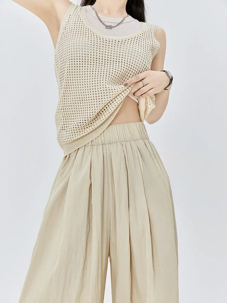 Wijde pijpen broek meisjes Japan Dames Zomer Stedelijk Casual Trend Fit Vakantie Reizen Sneldrogend Patchwork Zacht uitgehold Modaal Retro