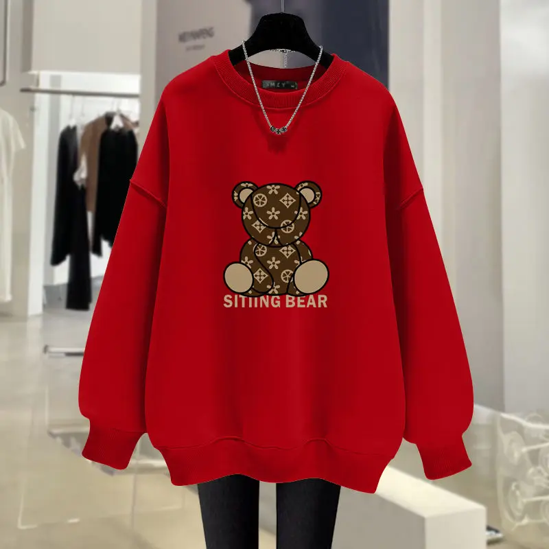 Women Clothing Fashion Cartoon Printed Hoodies Autumn Winter New Vintage Casual Loose Sweatshirts Long Sleeve Top Pullovers