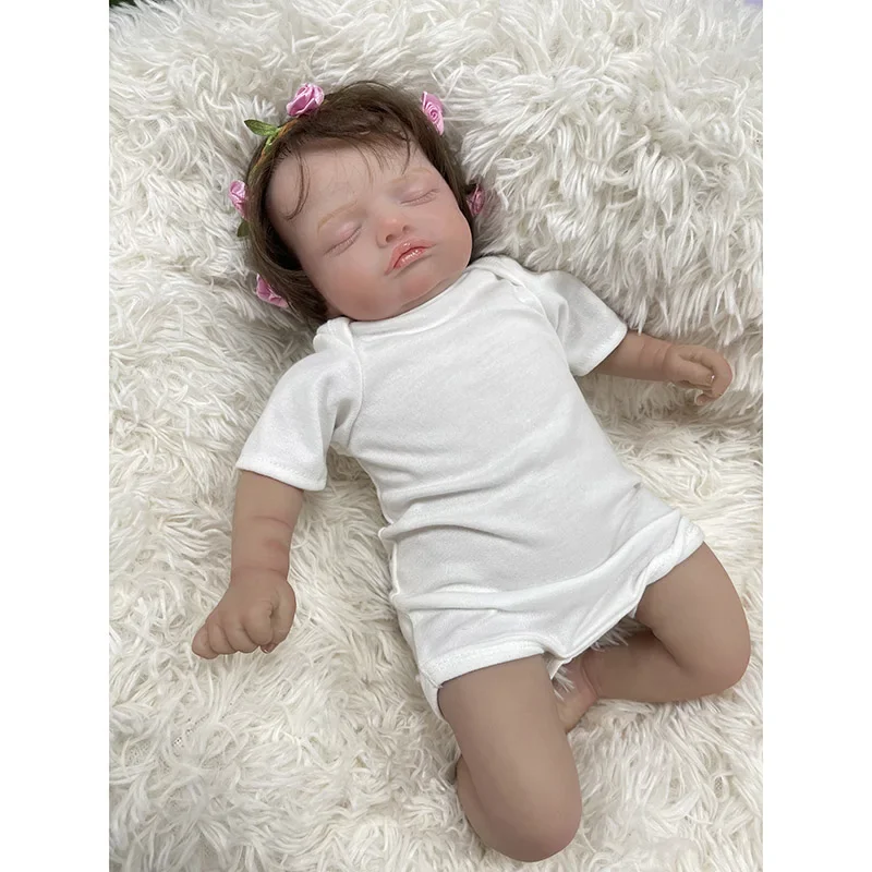 45cm Silicone Body Reborn Baby Doll Rosalie with Hand Rooted Hair Collectible Art Doll Christmas Gift