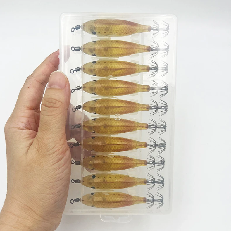 ShareShark 10 Stück/Box 8cm/5,7g Garnelen-Angelköder Leuchtender Tintenfisch-Jig-Haken Meeresfischerei-Zubehör Künstlicher Köder Oktopus-Köder – Detail 7