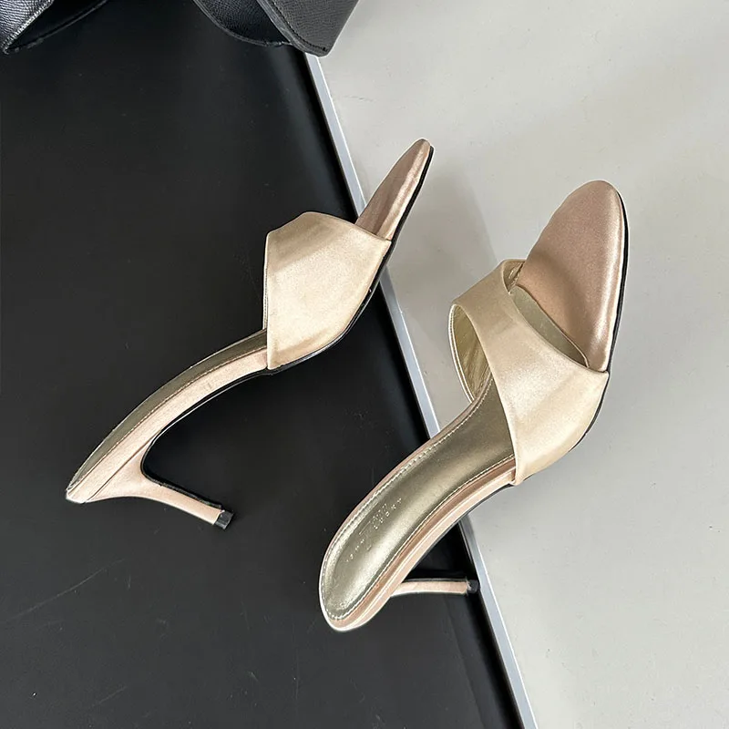 

Модные женские босоножки на высоком каблуке с круглым носком, туфли без шнуровки, женские шлепанцы на тонком каблуке, женская обувь розового цвета