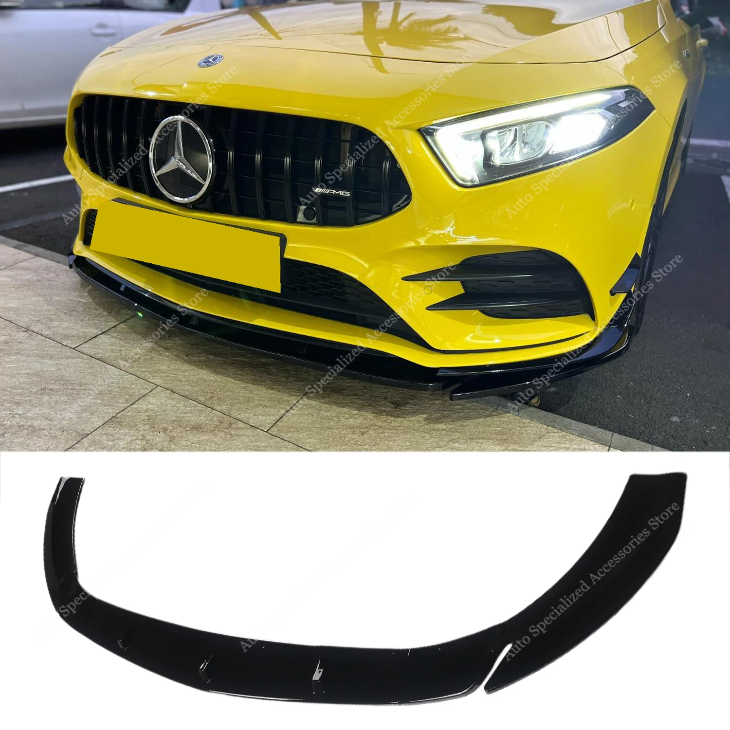 Front Bumper Lip Spoiler Splitter Diffuser Retrofit For Mercedes W177 V177 A200 A220 A220d A250 A35 AMG-line 2018-2022 Pre-Lci