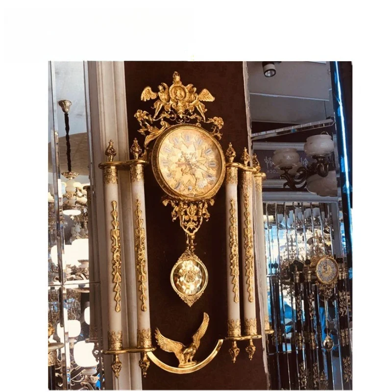 Engraved brass decorative wall clock pendulum, 24K gold-plated brass marble