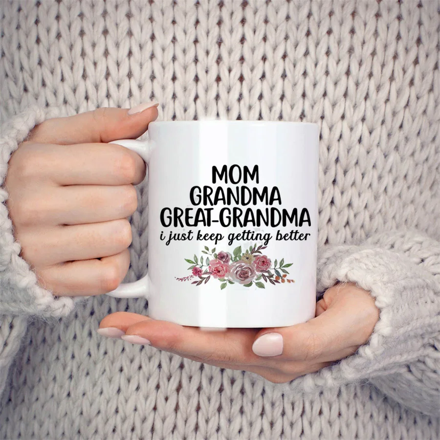 Great Grandma Coffee Mugs For Her, Floral Grandma Gifts for Birthday Mothers Day Birthday Coffee Ceramic Tea Cups White 11 oz