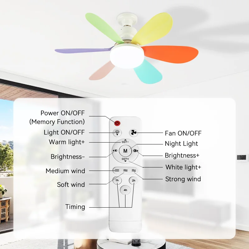 Imagem -06 - Ventilador de Teto com Luz para Uso Doméstico Soquete Ventiladores com Luzes Controle Remoto Escurecimento Quarto Lâmpada 85265v E27