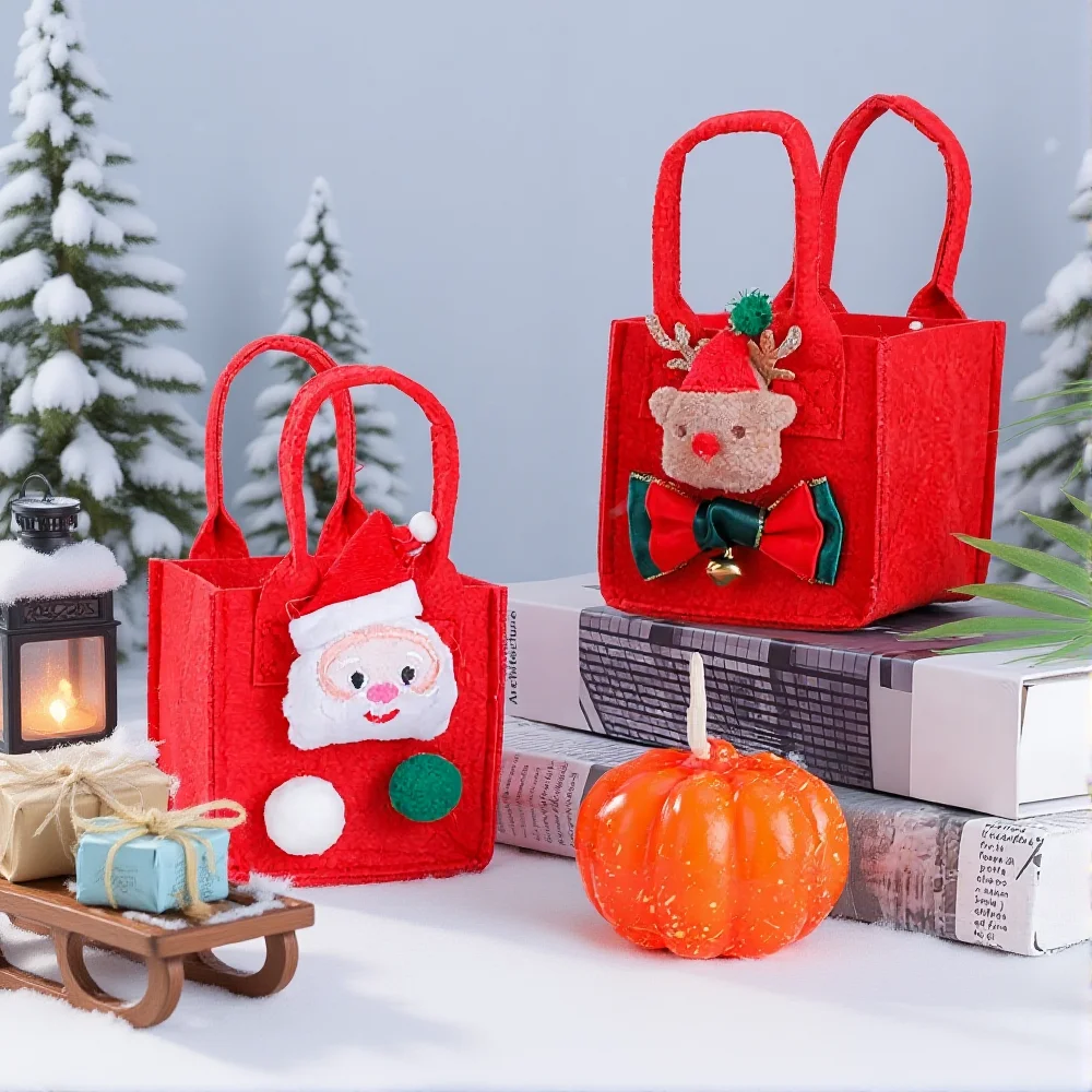 

Christmas Tote Bag Multifunctional Christmas Candy Bag Felt Handbag Safe Reusable Storage Bag For Holiday Gifts Candy Storage
