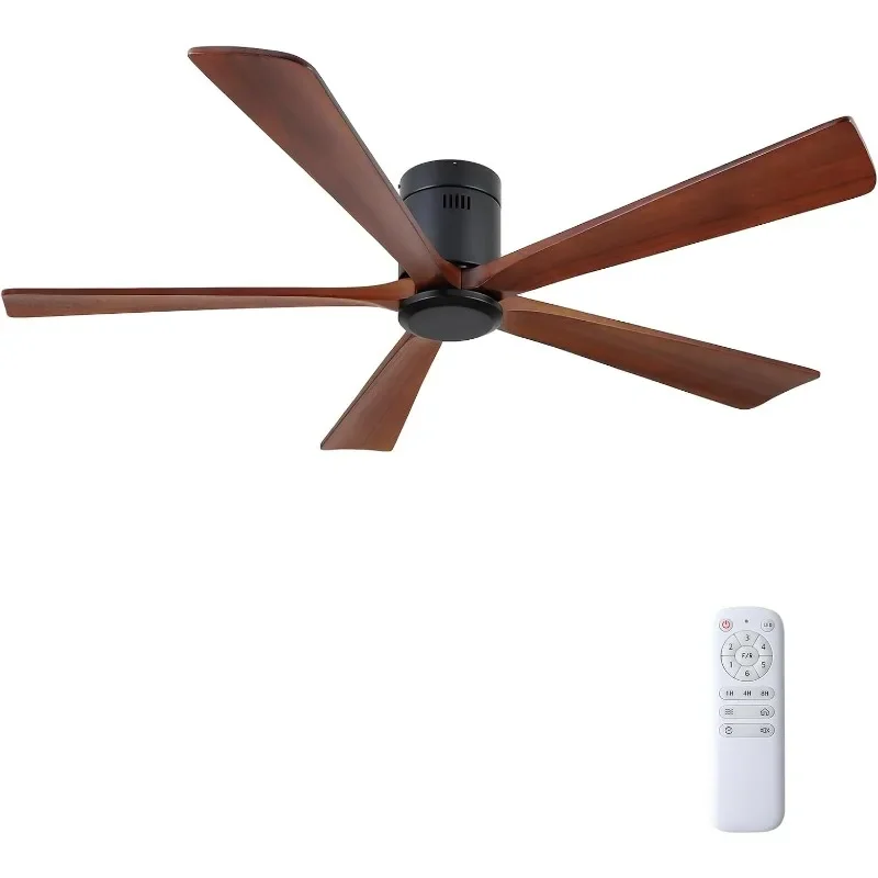 

Wood Ceiling Fan No Light Remote Control, Flush Mount Blades, Noiseless Motor and Reversible, Farmhouse Outdoor Patios Porches