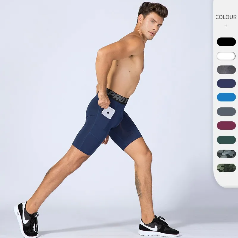 

Summer Men's Clothing Running Training Shorts Pockets Stretch Athletic Shorts For Man Polyester Slim Fit Design