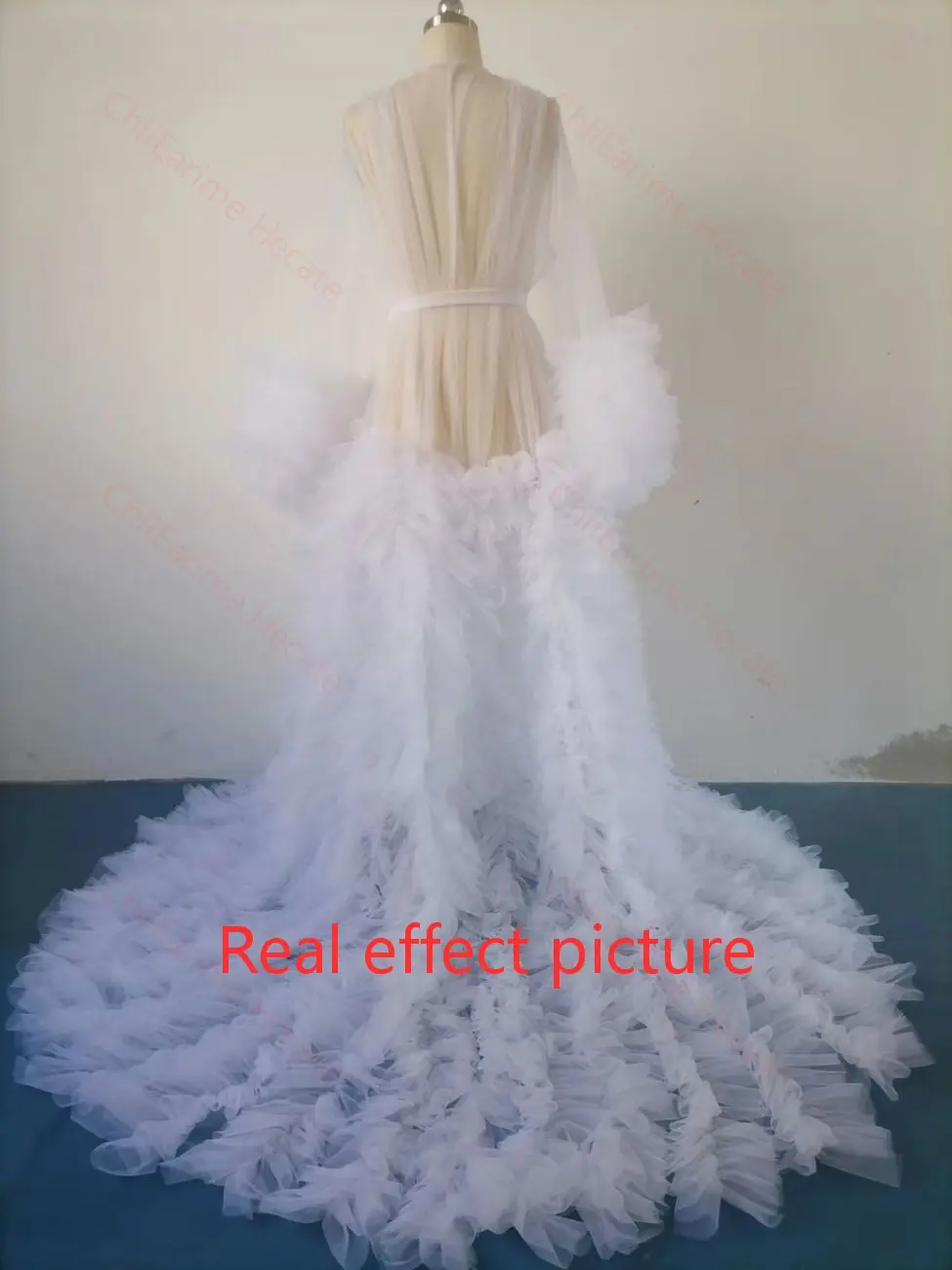 Tulle Robe Maternity Dresses Photoshoot Long Sheer Bridal Bathgown Ruffled Train