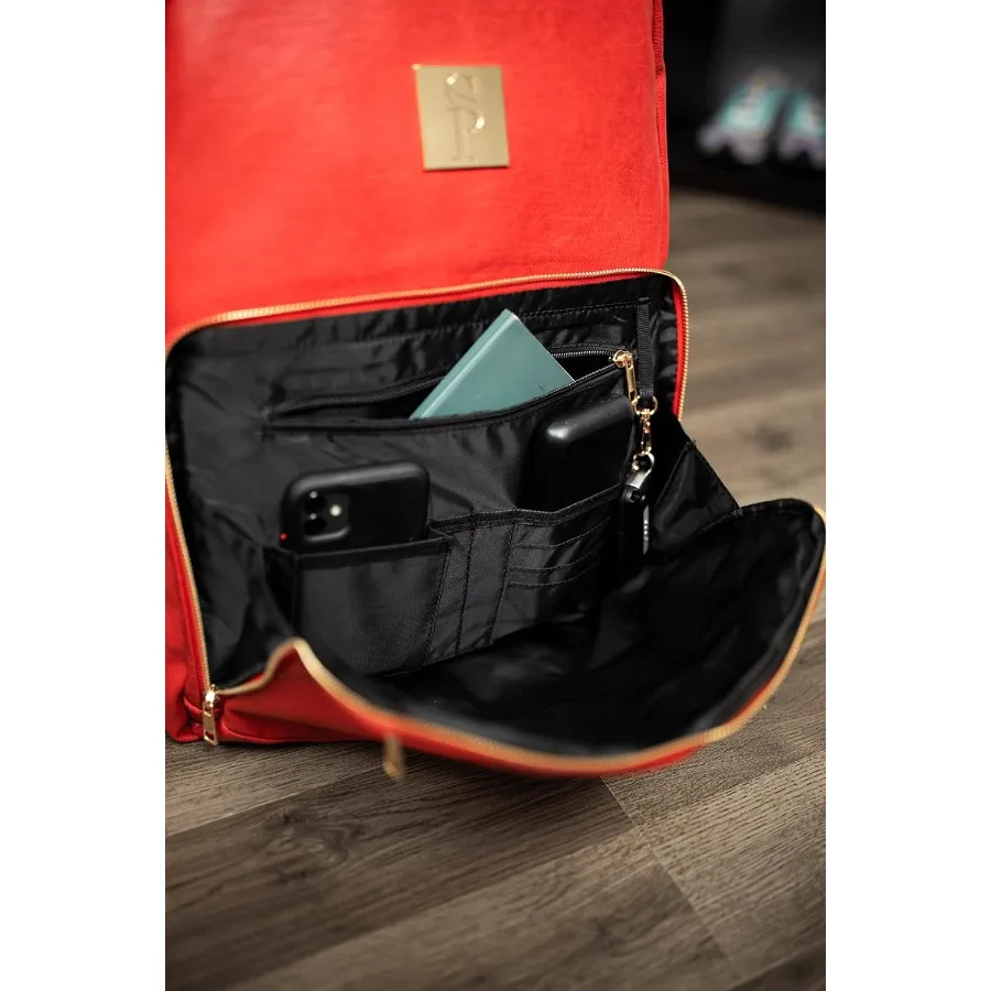 حقيبة ركاب جلدية ذات مقدمة واحدة للسفر متعددة الوظائف مع أجهزة الكمبيوتر المحمول ومقصورات الأحذية للرجال والنساء باللون الأحمر #3