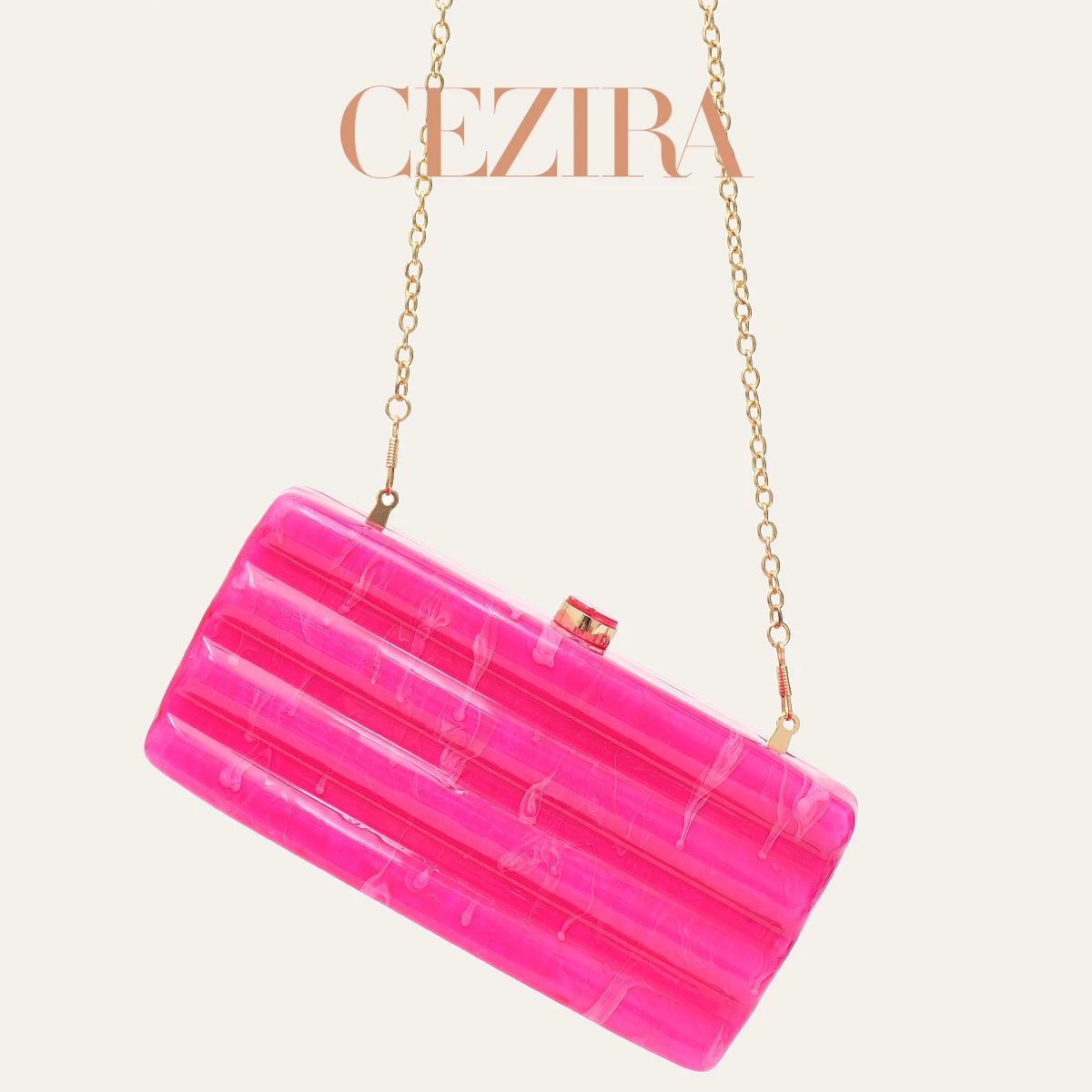 CR Women Full Pink Ice Cream Acrylic Box Evening Clutch Crossbody Shoulder Bag Fashion Exquisite Designer Handbag Wedding Party