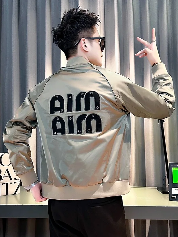 

American Sle Baseball Jaet Men's Embroidered Casual Top Spring Autumn Trendy Jaet Slim Fit Polyester Fiber Long Sve ...