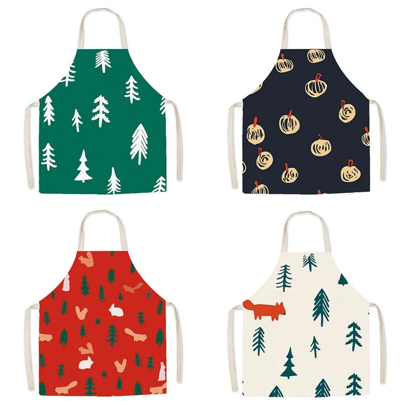 

1PC Drawing Linen Smock Pastoral Style Apron Kitchen Cute Household Work Clothes Fashionable Children Cooking Waistcoat Dining