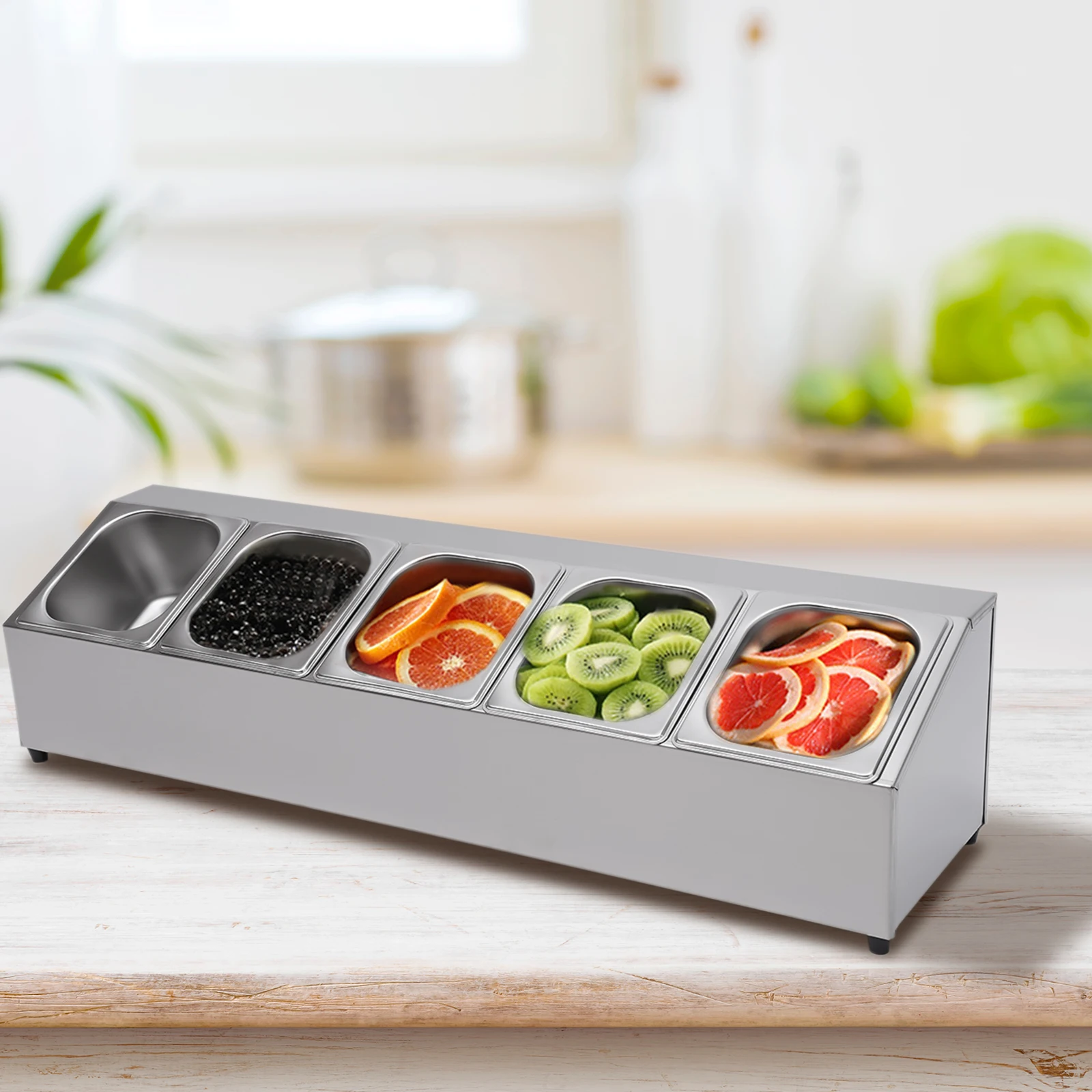 

Spice Rack Shelf, Stainless Steel Single Row 5 Compartment Food Portion Rack, Commercial Bain Marie Spice Rack for Kitchen