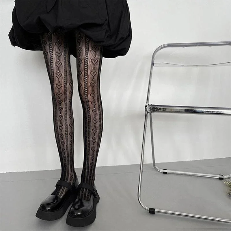 المرأة الظلام القوطية جوارب طويلة اليابانية الحلو القلب العمودي مخطط منقوشة شير الجوارب تأثيري شبكة 15UB #6