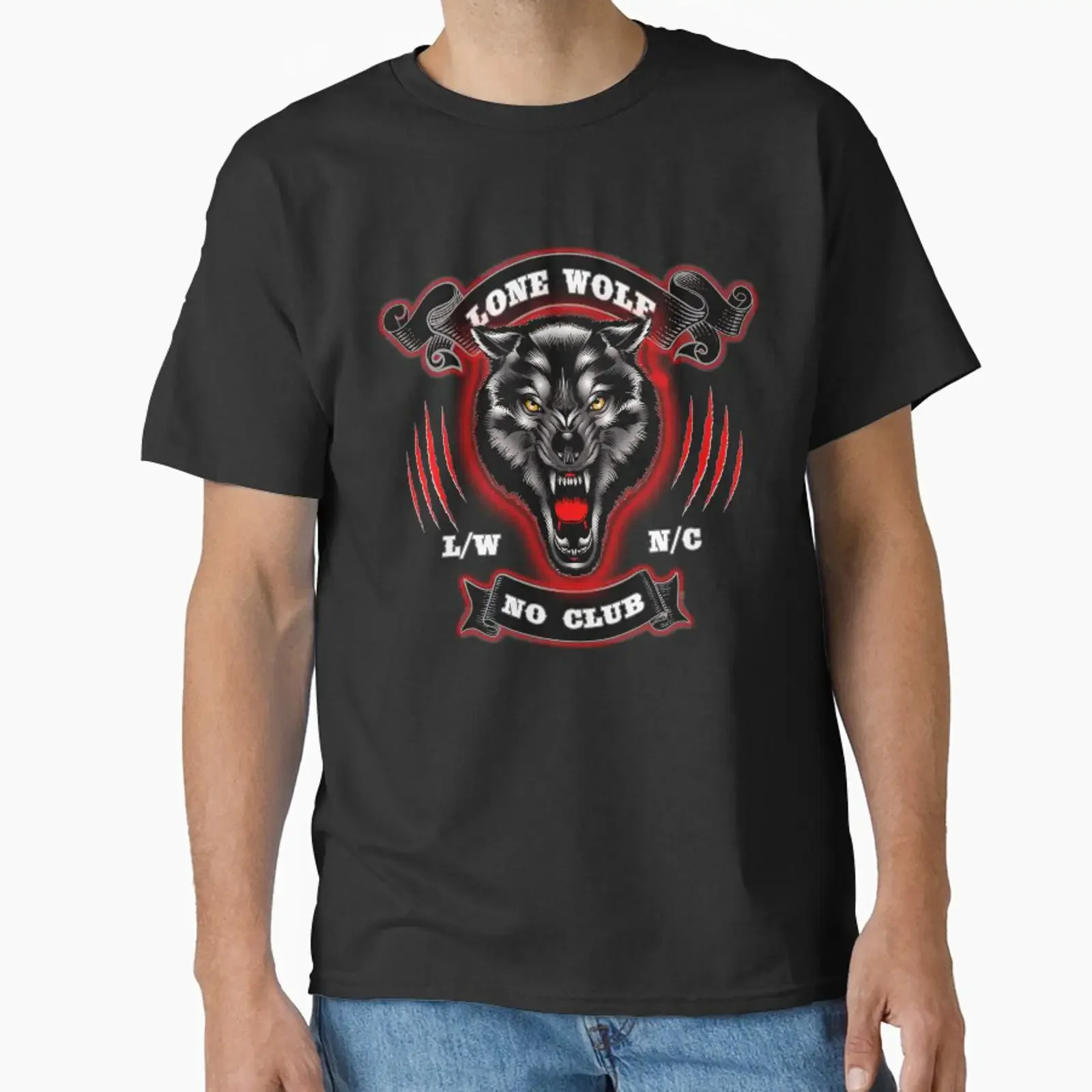 Дизайн мотоцикла Lone Wolf No Club Biker MC, разработанный и продаваемый компанией LuckyThirteenUK, винтажный, унисекс, с комфортным графическим принтом.