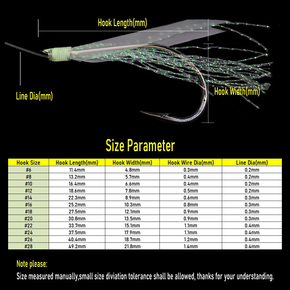 WIFREO 50pc Luminous Simulated Fish Skin Fishing Hook with Fishing Line Sabiki Rig Sub-line Hooks Saltwater Fish Skin Lure Pesca