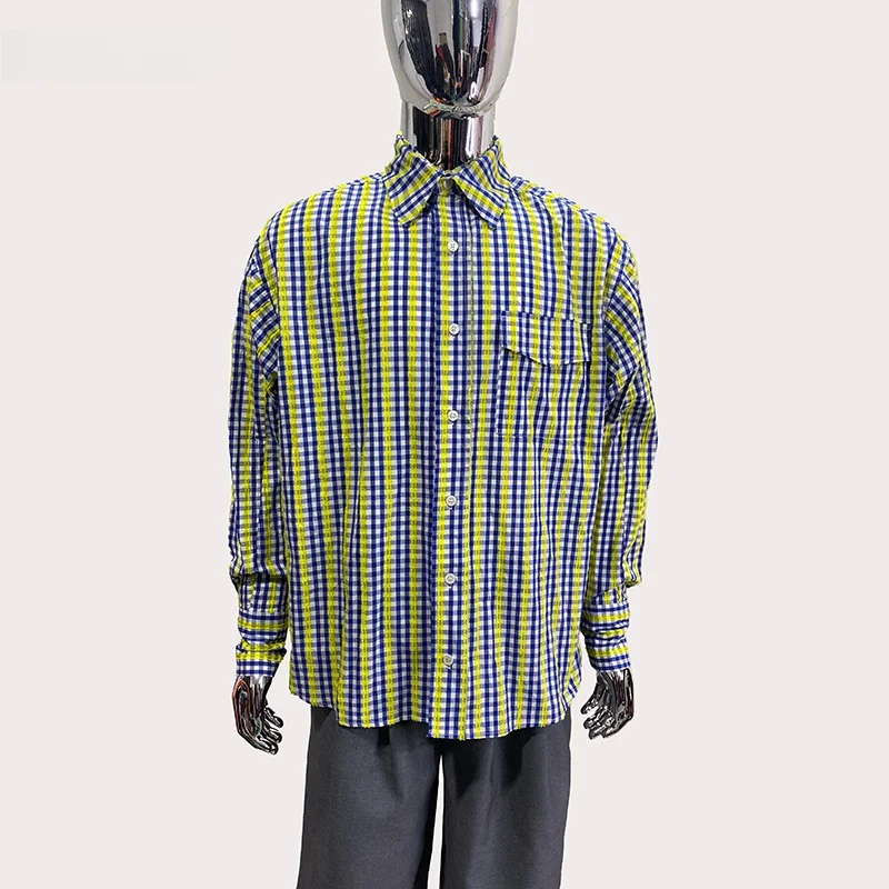 Nerazzurri Men's Casual Shirt Vintage Plaid Long Sleeve Loose Fit Premium Feel Stylish Boy's Button up Polyester Cotton Blend