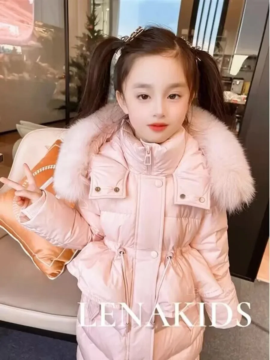 Girls Winter Cotton Coat 2023 New Trend Children's Wear Long Thick Down Jacket Outerwear Clothing 3-14 Years Kids Parka CH14