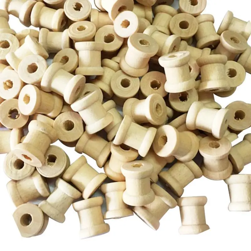 100 Packs Vintage Mini Wooden Empty Spools for Thread Trims Craft&Floss