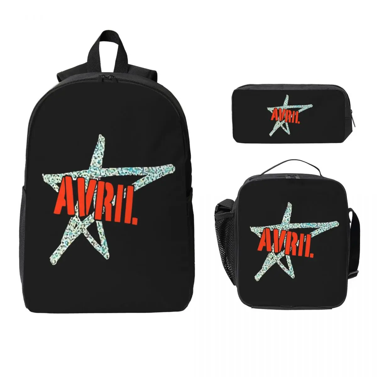 

Рюкзак Avril Lavigne Star, студенческая сумка для книг для мальчиков и девочек, школьная сумка, компьютерные сумки на плечо, 3 шт., изолированная сумка для обеда, пенал