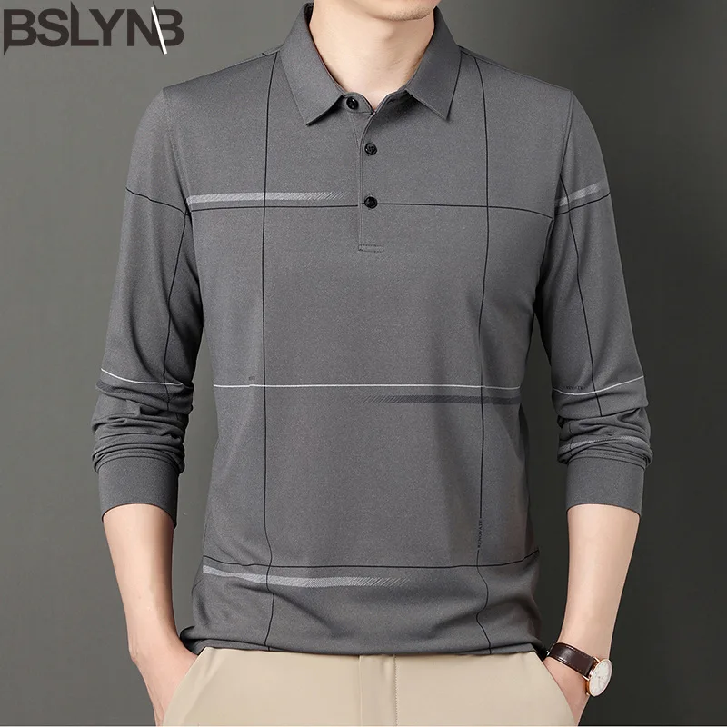 

Fashion Striped Polo Shirt for Men Business Long Sleeve Silm Fit T-Shirt Casual Streetwear