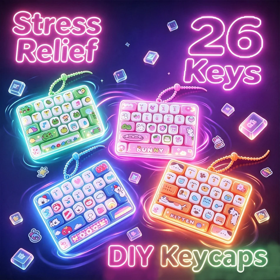 2026 New DIY 26-Key Fidget Button Keychain Stress Relief Sensory Toy Customizable Decompression Pendant Bag Decoration Gift