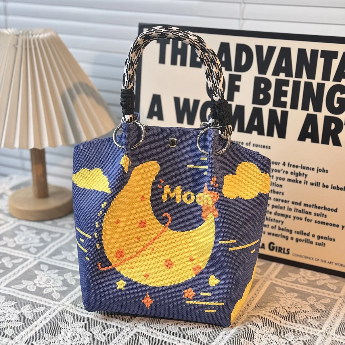 Dusk Island Knitted Handbag High-Quality Eco-Friendly Gift Bag Multifunctional Large Capacity Tote Bag Suitable for Gifting to Family, Friends, and Classmates, Fashionable Handbag for Vacation, Shopping, and Daily Use, Women's Bag for Carrying Items