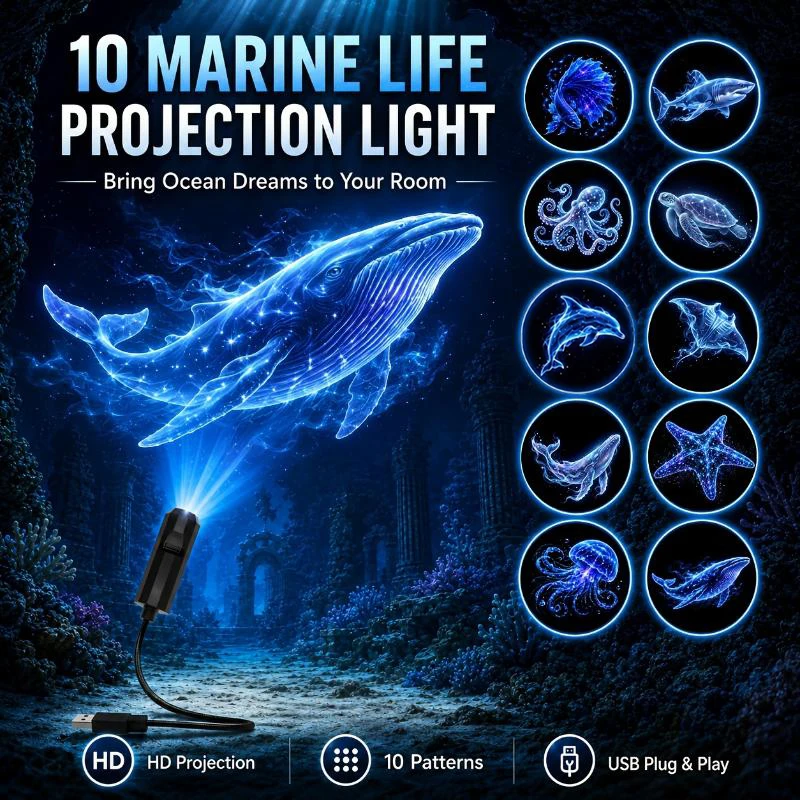 1Set Dreamy Dynamic Ocean Series Projector Portable USB LED Night Light Sleep Atmosphere Lamp Home Wedding Party Decoration