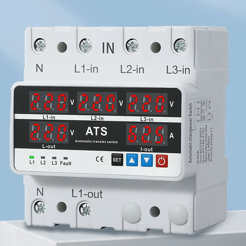 Three Phase Adjustable Over and Under Voltage Protector Relay With Current Protection 63A 100A with Automatic Reset Function