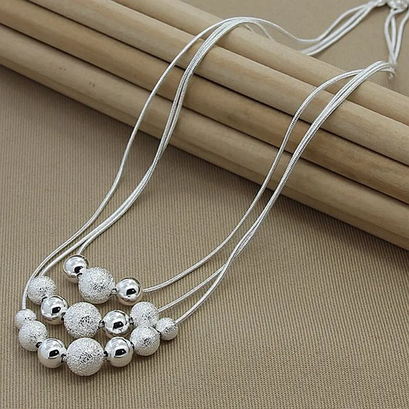

925 Sterling Silver Smooth Matte Beads Necklace Snake Chain For Women Fashion Accessories Wedding Engagement Jewelry