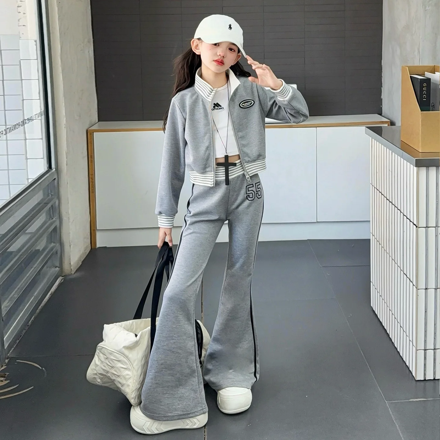 

Корейский спортивный костюм для девочек-подростков из 2 предметов, школьная водолазка в полоску для девочек, детские штаны с буквенным принтом для девочек, комплект для девочек от 4 до 14 лет