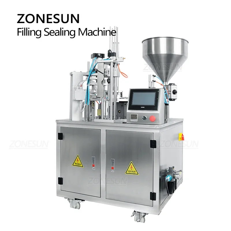 ZONESUN All In One โรตารี่อัตโนมัติโยเกิร์ตซอสมะเขือเทศนมข้น K ถ้วยบรรจุเครื่องซีลเครื่องจักรบรรจุภัณฑ์