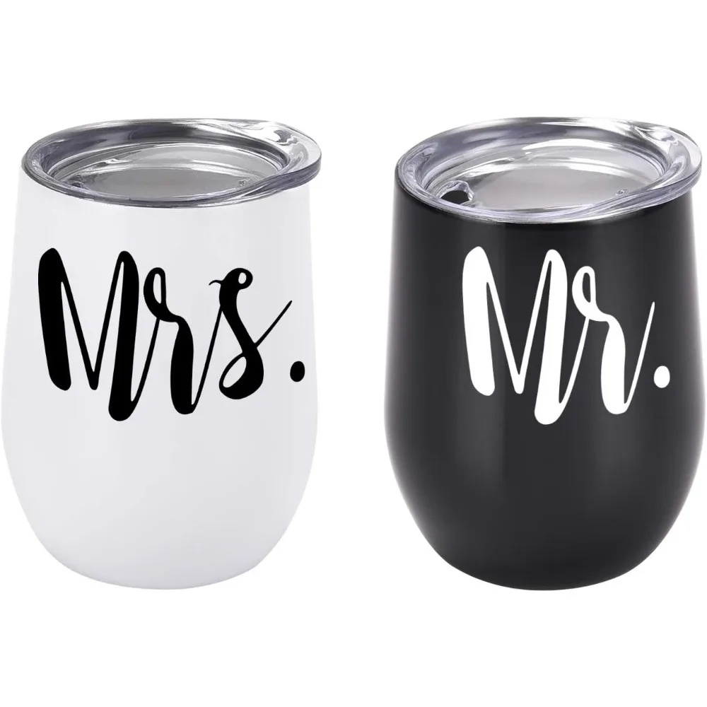 

2pcs Mr and Mrs Wine Tumbler Set 12OZ Insulated Stainless Steel Wine Tumbler for Newlyweds Couples Wife