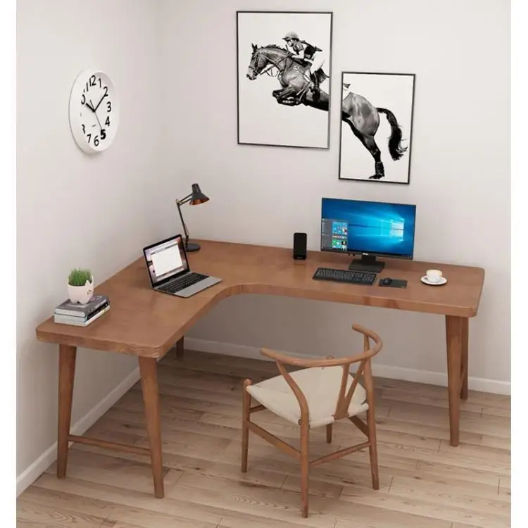 Solid wood corner, bedroom, household writing , corner office desk, Nordic window desk, L-shaped learning computer desk