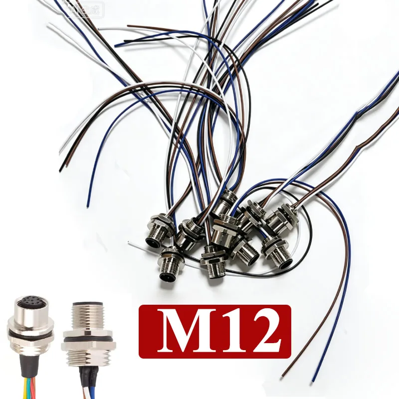 A-type M12 3 4 5 6 8 12 17 Pin Flange Panel Socket Welding Cable Connector Waterproof Male Female Aviation Plug Sensor Connector