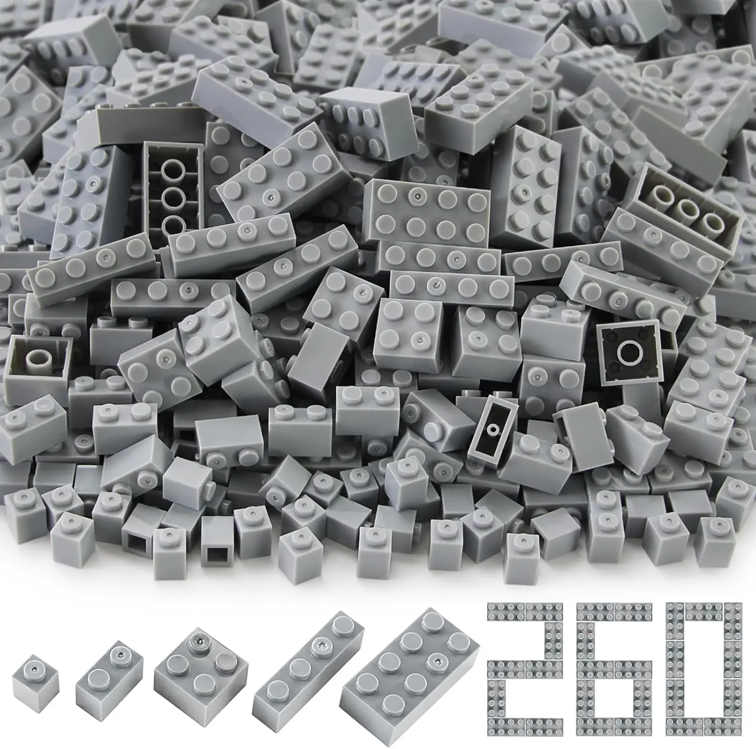 

260 Pieces Bulk Bricks Classic Building Creative Play Blocks Set Parts Toy Accessories Compatible with Major Brick