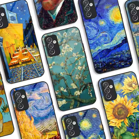 Van Gogh Oil Painting Phone Case Glass for Samsung Galaxy S24 S21 S22 S23 S20 Ultra Fe Plus A34 A54 A24 A52 A53 M54 Cover