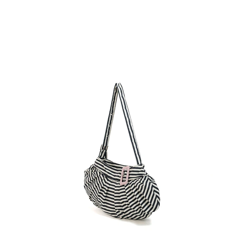 Gestreifte Plissierte Hobo-Canvas-Schultertasche, Vielseitige Damen-Handtasche für den Arbeitsweg, Tägliche Casual-Chic-Handtasche, Leichtgewicht – Detail 4