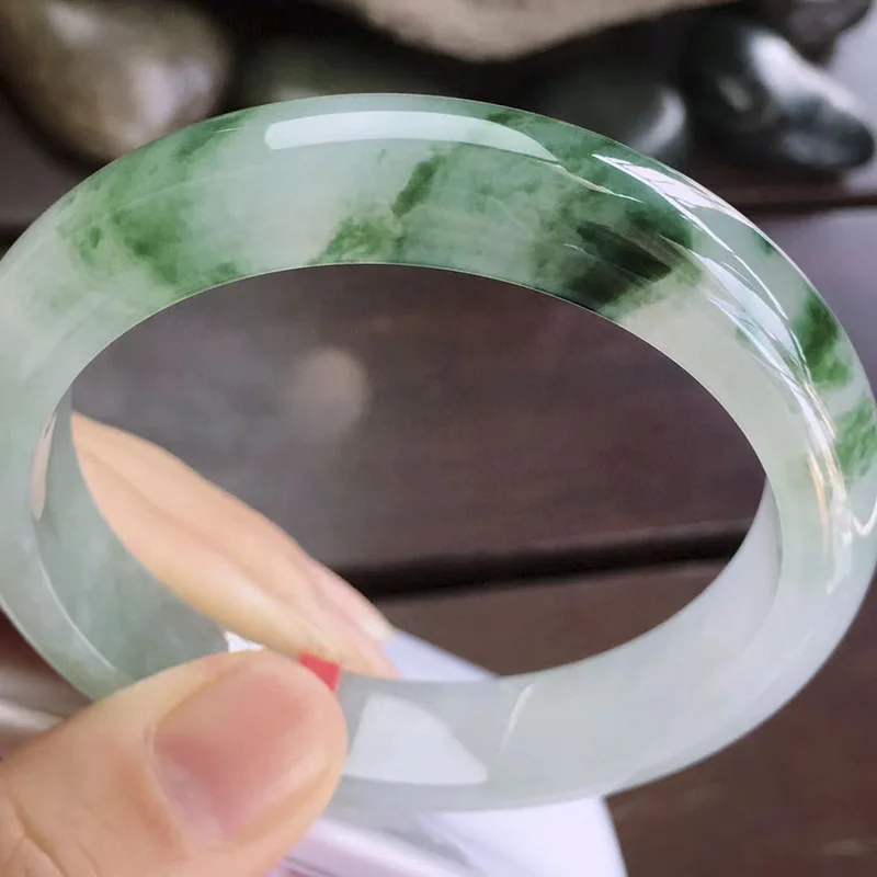 Factory Wholesale Myanmar Natural Emerald a Goods Ice Floating Flower Ring Jade Bracelet