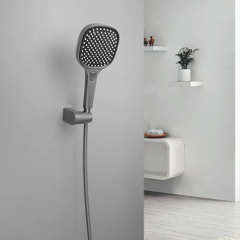 Douchette à main en ABS avec support et tuyau, ensemble de douche à main, pomme de douche murale, or rose, chrome 256, noir