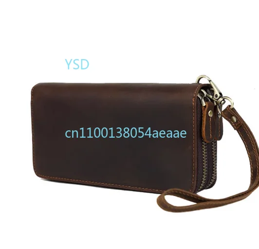 

Double-zipper card holder, phone bag, long top-grain cowhide genuine leather men's wallet and handbag.
