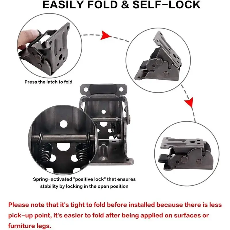 A89X 2Pack Folding Brackets, Lock Extension Support Bracket Foldable Self Lock Hinges with Screws for Table Bed Leg Feet