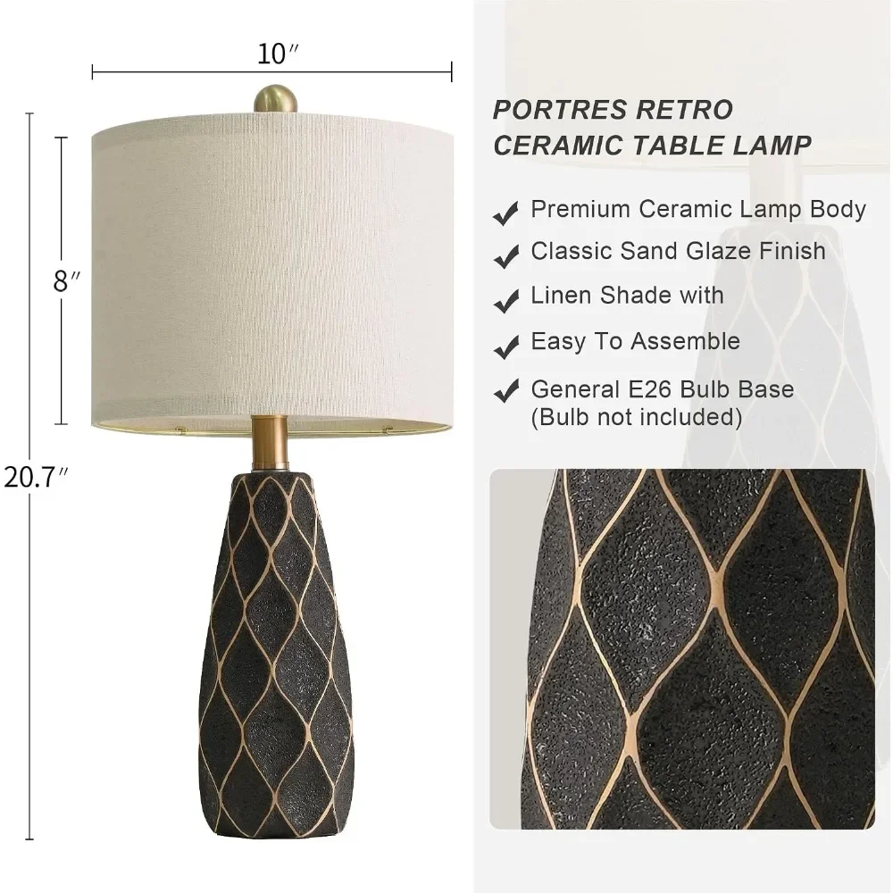 Set of 2 Ceramic Table Lamps, Modern Boho Farmhouse Nightstand Lamps for Living Room Bedroom Home Office Desk Decor, Black view 2