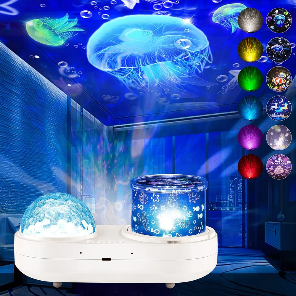 LED Desktop Ocean Jellyfish Projector LED Night Light for Room Decoration Rotating Star Projector Decoration Bedroom Table Lamp