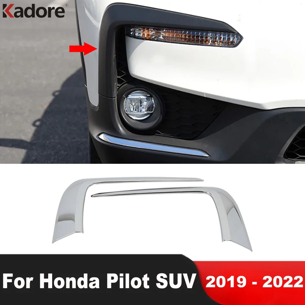 

For Honda Pilot SUV 2019 2020 2021 2022 Chrome Car Front Fog Light Lamp Eyebrow Cover Trim Foglight Eyelid Strip Accessories