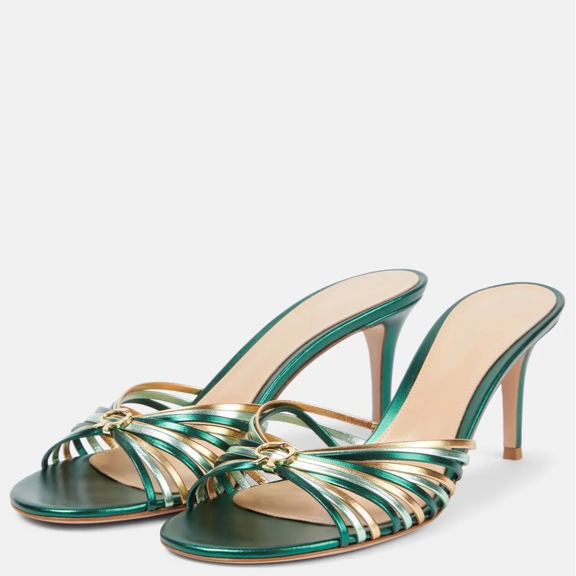 

Spring Summer New Multi-Strap Metallic Woven Sandals Round-Toed Color Matching Slippers Daily Versatile High Heel Women's Shoes