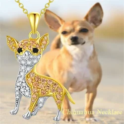Creative Cute Golden Chihuahua Pendant Necklace for Women Exquisite Pet Puppy Jewelry Accessories Dog Lovers Holiday Gifts