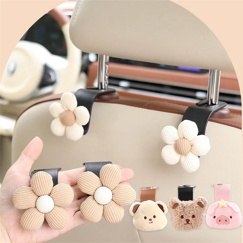 

Plush Teddy Bear Flower Hook: Car Seat Back Storage Holder Accessory